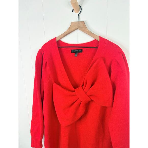 Eloquii Carmine Red Bow Long Sleeve Sweater Dress Plus Size 14 16 Holiday Party - Picture 4 of 9